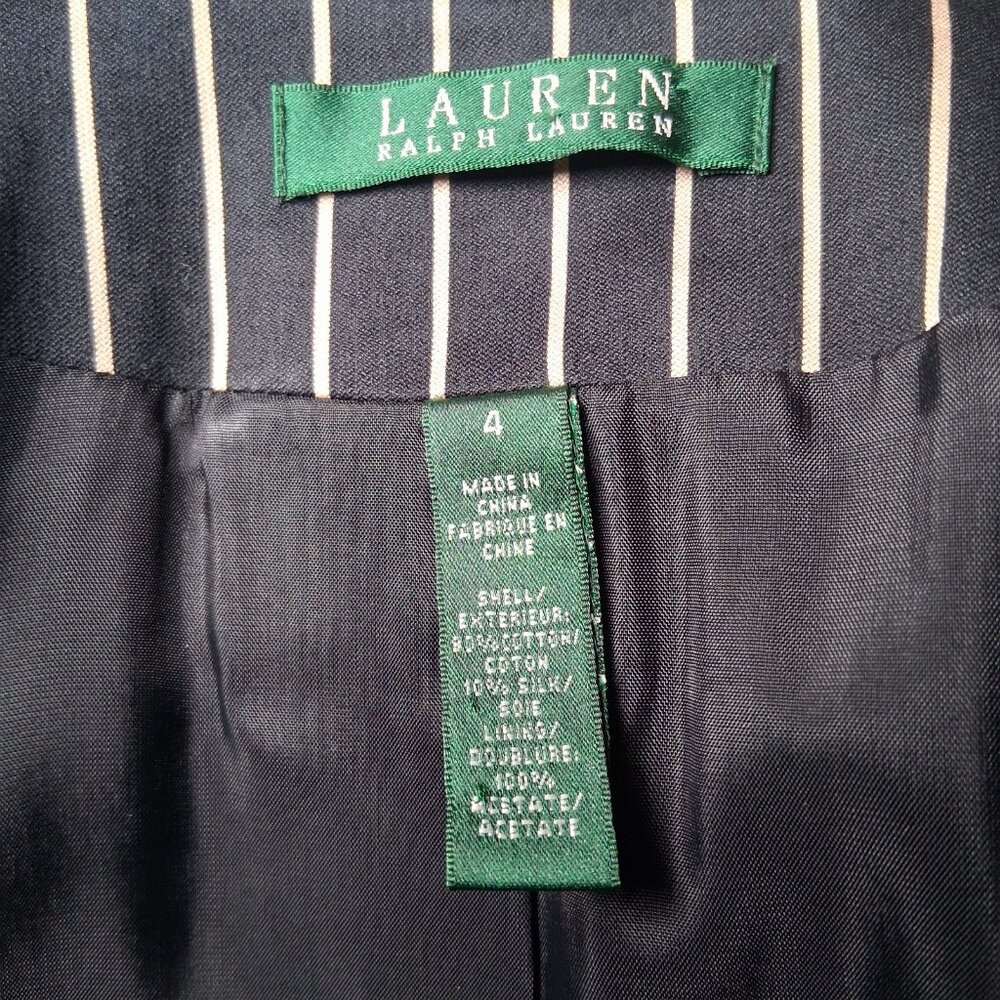 Lauren Ralph Lauren Blazer Women 4 Black Tan Striped Classic Preppy Cotton Silk - Picture 6 of 16
